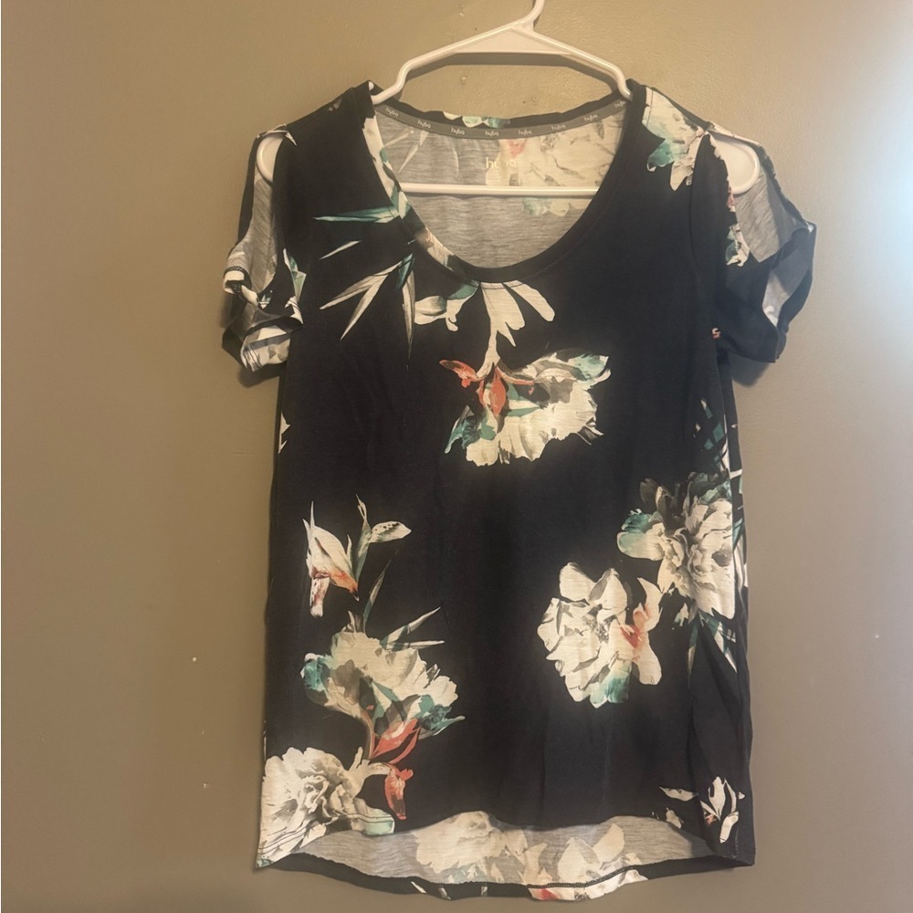 Floral Short Sleeve Women's Top - Navy